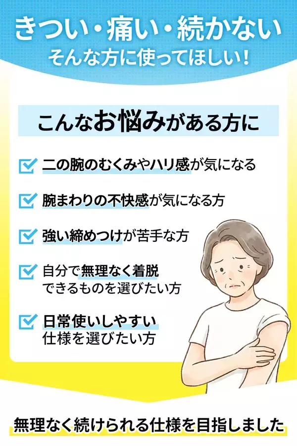 「【新商品】「ラクラク歩行」シリーズより腕まわりの違和感に寄り添う「メディカルアームスリーブ」登場」の画像