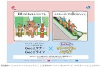 阪急電車の「Goodマナー×Goodライフ」×JR西日本の「ちょっとちょっと！なマナーいきものペディア」阪急電鉄とJR西日本が両社のマナーポスターをコラボレーションさせて掲出します！