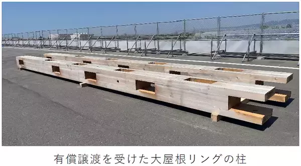 「大阪・関西万博会場のシンボル「大屋根リング」が駅のベンチに！阪神なんば線 伝法駅・福駅の新駅舎へ、檜（ひのき）の柱を活用～「循環型経済（サーキュラーエコノミー）」を体現し、万博のレガシーを次世代へ～」の画像