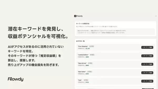 「商品説明文を「売り場」に変える。キーワードクリックで関連商品を即提案するShopifyアプリ「Flowdy」をリリース。」の画像