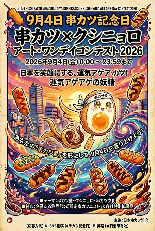 「AI利用もOK！プロアマ年齢不問・表現自由で「串カツ愛」を叫ぶ24時間限定のアートコンテストが9月4日に開幕」の画像