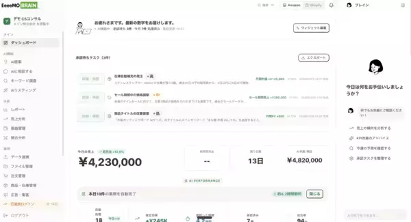 「国内初※〈特許出願中〉【承認ボタン】を押すだけで、EC運営が回り出す　AIが提案し【承認ボタン】1つで完結 ― EC運営の定型業務を自動化する国内初※のプラットフォーム「EeeeMO BRAIN」、2026年5月7日に提供開始」の画像