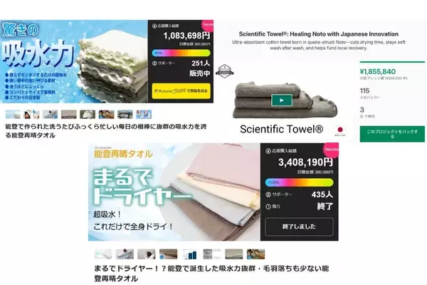 「クラウドファンディングサイトMakuakeで2月18日より、タオルの常識を覆す「瞬間吸水」能登再晴タオルを開始します。」の画像