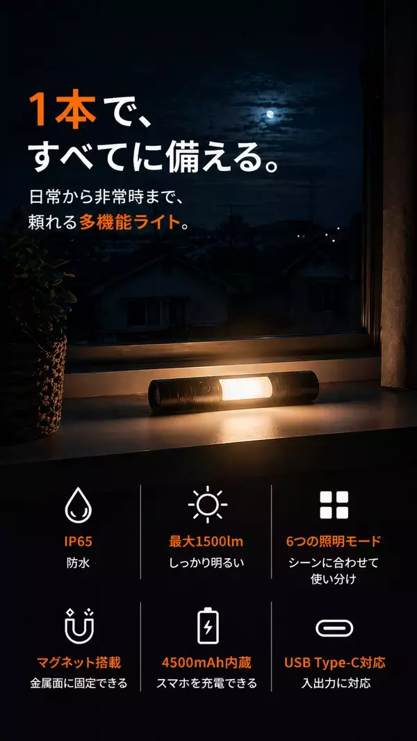 「200gに5機能 海外発の多機能防災ライト「TUNENGE T7」5月7日Makuake日本初上陸」の画像
