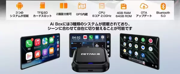 「挿すだけで“車内Android化”。CarPlay／Android Autoもまとめて使える新発売「GetPairr AI Box 2.0」──発売記念40%OFFで15,584円、待ち時間を自由へ。」の画像