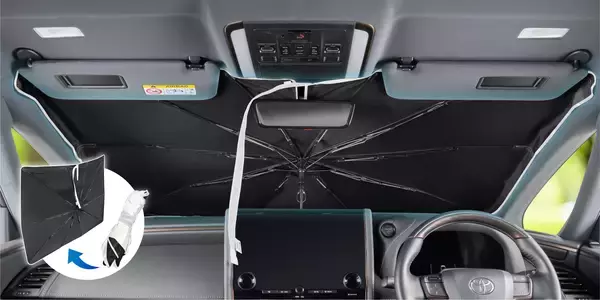 「パッと開くだけで車内の暑さ対策　アルファード／ヴェルファイア・ノア／ヴォクシー専用　傘型ワンタッチサンシェードを発売」の画像