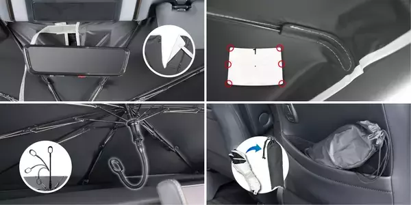 「パッと開くだけで車内の暑さ対策　アルファード／ヴェルファイア・ノア／ヴォクシー専用　傘型ワンタッチサンシェードを発売」の画像