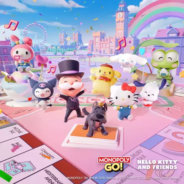 Scopelyが手掛ける、大ヒットモバイルゲーム「MONOPOLY GO!」ハローキティアンドフレンズコラボを開催！3月11日～3月30日まで、大人気のサンリオキャラクターたちが、「MONOPOLY GO!」のミニゲームやアイテムなどになって登場。