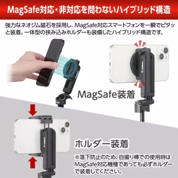 「手のひらサイズのMagSafe対応4脚スタンド「Velbon（ベルボン）Coleman セルフィー 3WAY mini四脚」を新発売！」の画像