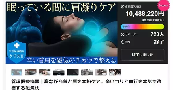 Makuake先行販売で総額10,000万円突破！ 睡眠中に肩こり改善を叶える磁気枕「GKLマグネティックピロー」一般販売へ