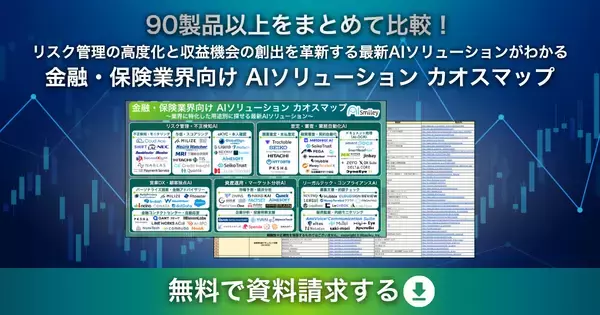 「アイスマイリー、金融・保険業界向けAIソリューション カオスマップを公開！～業界に特化した用途別に探せるサービスを96製品掲載～」の画像