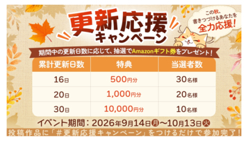 WEB小説投稿サイト「ネオページ」、継続的な執筆活動を後押しする作家還元企画「更新応援キャンペーン」を本日9月14日(月)より開始！
