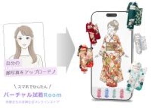 【着物業界のDX革命】振袖選びは「スマホで10秒」の時代へ。自分の顔で簡単に着物が試着できる「AIバーチャル試着」京都きもの友禅で利用開始