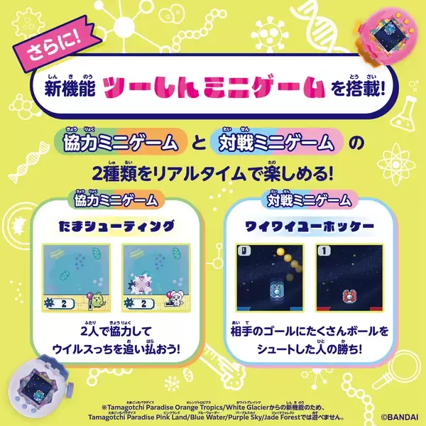 「『Tamagotchi Paradise』7月に新商品2種が登場！友だちと協力＆対戦ができる新機能「ツーしんミニゲーム」を搭載！」の画像