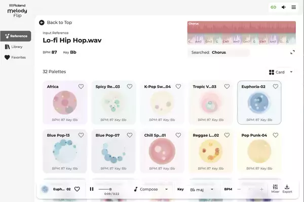 「ローランド、音楽制作の新しい発想を生み出す　クリエイティブ・ツール『Melody Flip』を公開　～AIアシストによる革新的なメロディー生成ソフトウェア　アイデアとの出会いを楽しむ、クリエイティブな制作体験を提供～」の画像