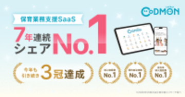 保育・教育施設向けICTサービス「コドモン」、7年連続でシェア第1位を更新～導入施設数、契約自治体数、自治体導入施設数の3部門でNo.1～