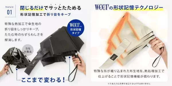 「【創業115年の老舗が挑む】日傘の“たたみづらさ”を解消。整う形状記憶&自動開閉機能を備えた新ライン『weer Lite』が新登場。」の画像