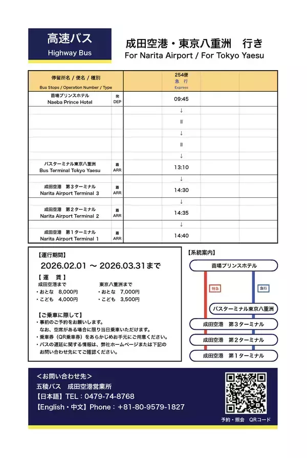 「五稜バスが成田空港より苗場プリンスホテル行きの高速路線バスを2/1から運行開始へ」の画像