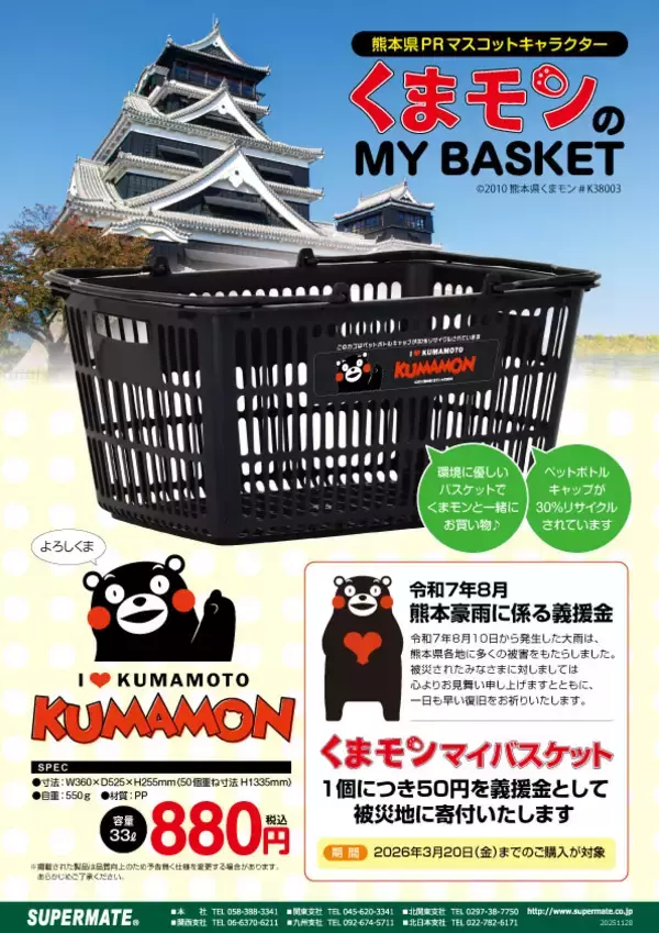 「くまモン」のマイバスケットが新仕様＆新デザインでリニューアル発売！