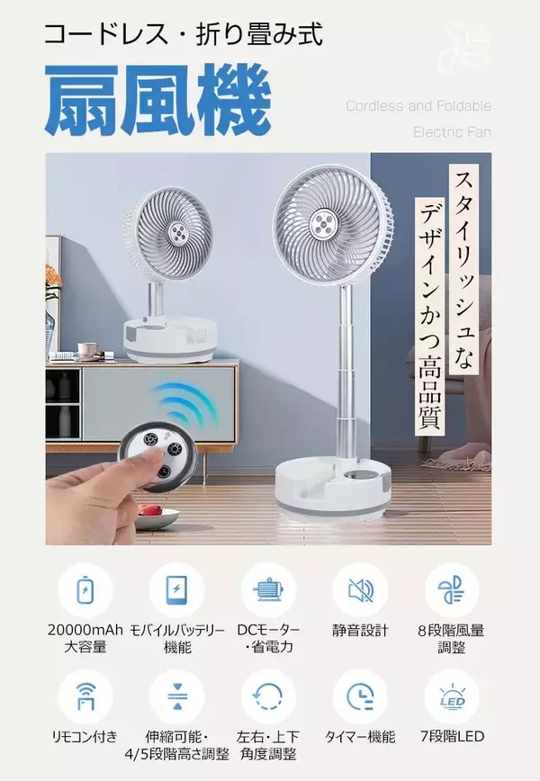「狭い日本の暮らしに、新しい扇風機の形を。折り畳めて持ち運べる20000mAhコードレス扇風機登場」の画像