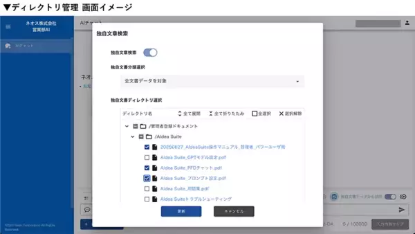 ネオスの生成AIソリューション【AIdea Suite】に「ディレクトリ管理」「社内共有ドキュメント連携」機能を新搭載