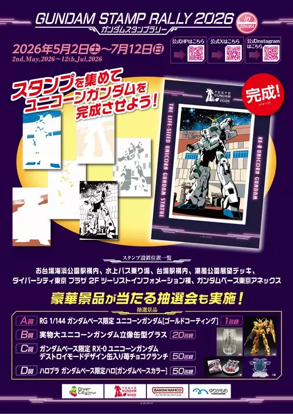 「＜TOKYOガンダムプロジェクト2026＞立像設置終了に伴い、今回が最後の“TOKYO ガンダムプロジェクト”！臨海副都心エリアにて“ガンダムスタンプラリー2026”第二弾開催！高校生達が英語で臨海エリアを観光ガイドするEnglish Guideも開催中！『機動戦士ガンダムUC』がよくわかるmapも配布」の画像