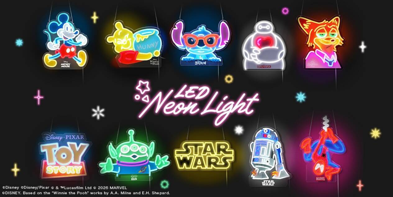 新キャラクター登場】ディズニーキャラクターが光る「LEDネオンライト 