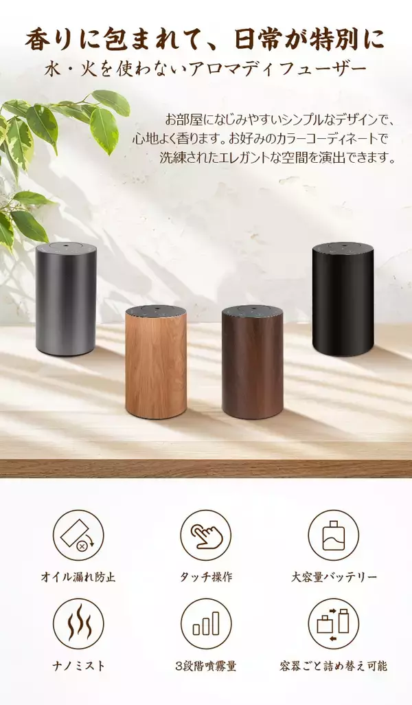 「睡眠・リラックス需要の高まりに対応　車内でも使える次世代アロマディフューザー登場」の画像