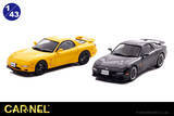 「ロータリーエンジン30周年記念の黄色いRX-7と黒いRZが1/43スケールダイキャストミニカーで登場　限定各300個」の画像1