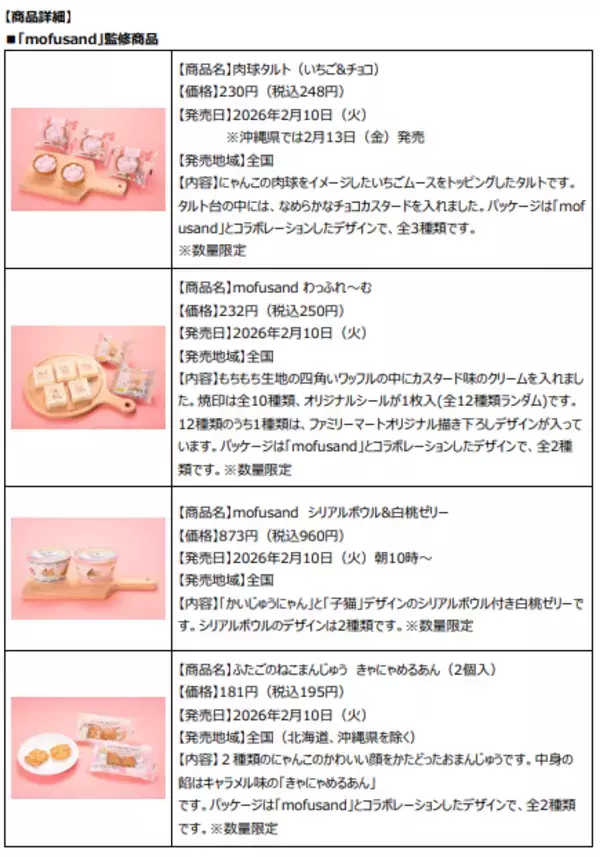 「2月22日はねこの日！毎年過去最高の売上を更新する「ファミリ～にゃ～ト大作戦！」2月10日(火)から開催　「mofusand」と初コラボの「ニャン者めし鋼」や肉球の形をしたスイーツなど17種類が登場！」の画像