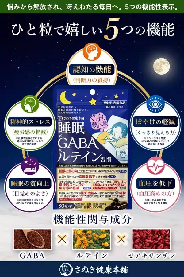 「ひと粒で5つの悩みをサポートする「睡眠×GABA×ルテイン習慣」と5つの成分とマルチビタミン・ミネラル配合の「ロコモオールインワンのチカラ」を発売　8/25～8/27、9/1～9/3、99％OFFセール」の画像