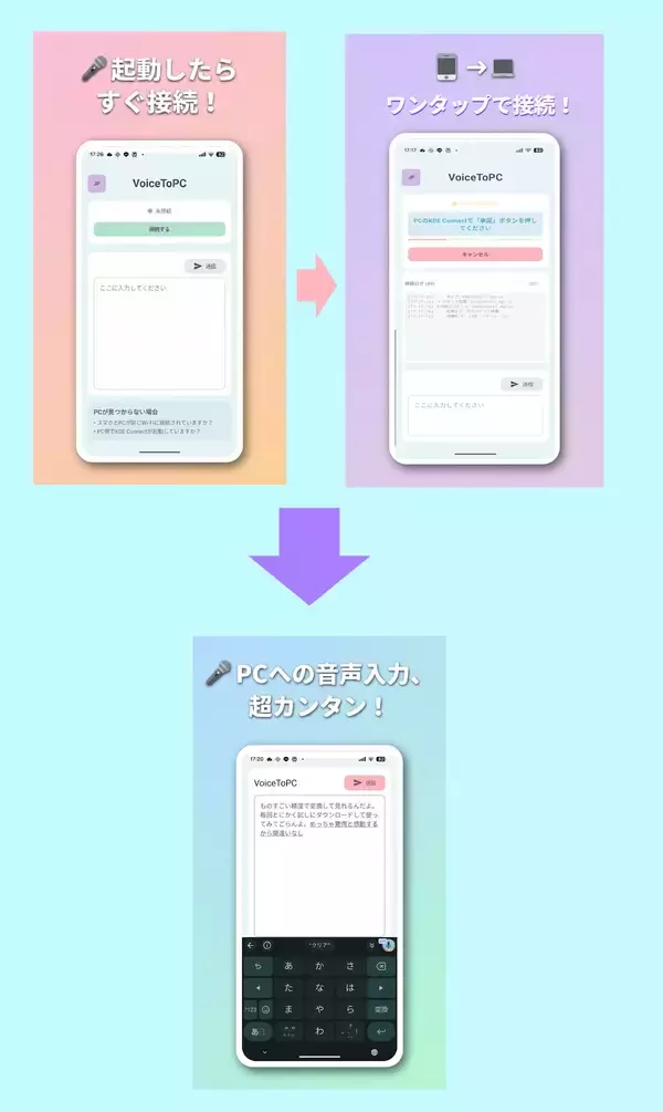 「世界No.1精度「PCへの音声入力」の超！神アプリ、誕生　スマホの音声認識をそのままPCへ──世界最高精度(※)のPC音声入力アプリ「VoiceToPC」をGoogle Playにて公開」の画像