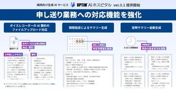 病院向け生成AIサービス「OPTiM AI ホスピタル」ver.3.1、申し送り業務を支援するAI機能を強化