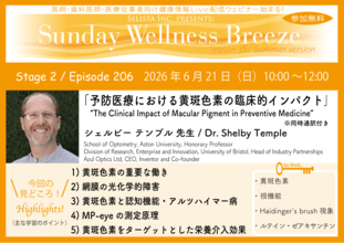 《医師・歯科医師・薬剤師向け》無料オンラインセミナー6/21(日)朝10時開催　『予防医療における黄斑色素の臨床的インパクト』シェルビー テンプル 先生(School of Optometry,Aston University, Honorary Professor)