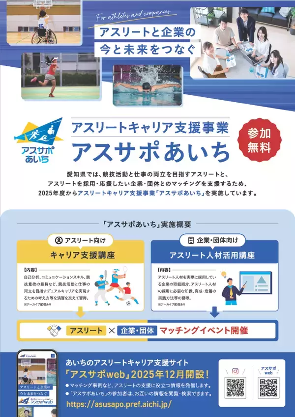 「愛知県、アスリートのキャリア形成を支援するポータルサイト「あいちのアスリートキャリア支援サイト『アスサポweb』」開設」の画像
