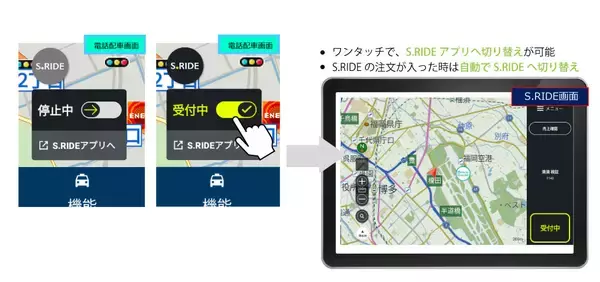 「モバイルクリエイトがタクシーアプリ「S.RIDE(エスライド)」とのタブレット連携開始」の画像
