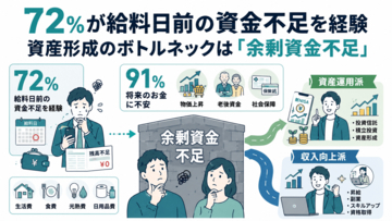 【株式会社トップ・マネジメント】会社員300名を対象に「お金の事情に関する実態調査」を実施　72％が給料日前の資金不足を経験　新NISA時代に浮き彫りになった資産形成のボトルネックは「投資知識」ではなく「余剰資金不足」