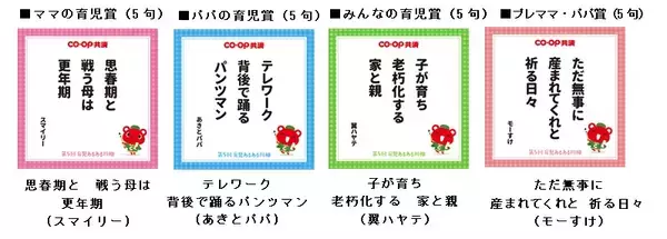 「第5回「ＣＯ・ＯＰ共済 育児あるある川柳」結果発表！大賞は「いつ終わる？　子のイヤイヤと　物価高」　喜怒哀楽、川柳で表現された子育ての「今」にご注目あれ！」の画像