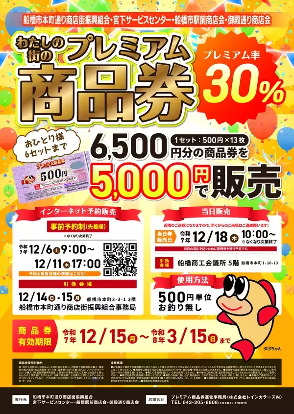 「船橋市内の4商店会で「30％プレミアム付き商品券」を一斉発行へ」の画像
