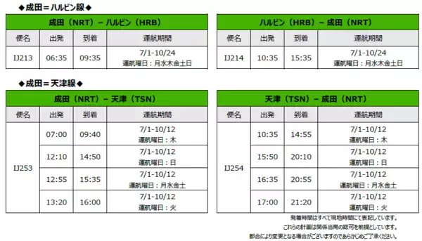 2026年度夏ダイヤの追加販売について（成田＝ハルビン線、天津線）