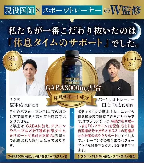 「【医師×トレーナー】のW監修で“休息”に着目。次世代ボディメイクサプリWELLONEの「TESTOTEROID ULTRAHYBRID」2026年1月よりAmazon.co.jpで販売開始！」の画像