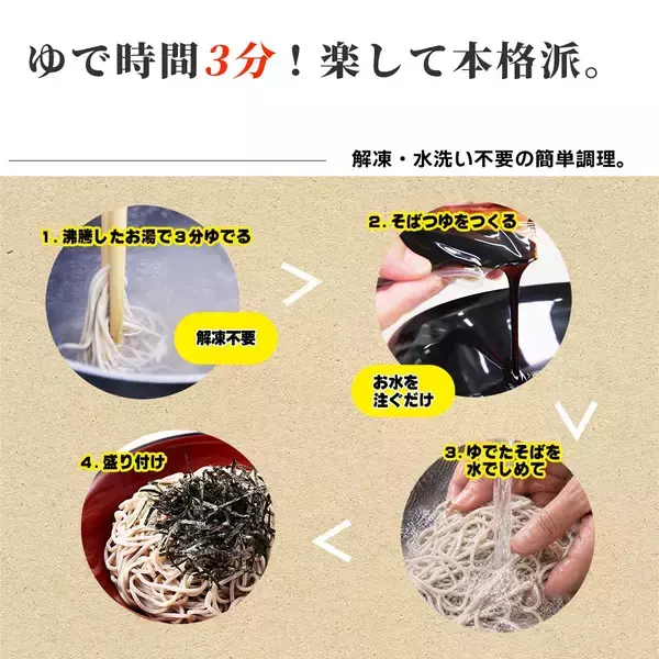 「名代富士そば／お得な「冷凍生そば」10食入り(つゆ付)　夏用に2026年6月に数量限定販売」の画像