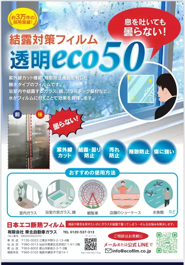 ショーケースの結露を防止して商品が見えやすくなる透明フィルム