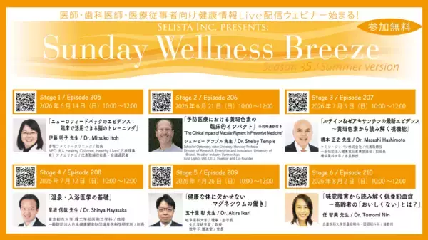 Selista Inc. Presents.『Sunday Wellness Breeze』Season 35 Summer version 全6 Stage 2026年6月14日(日)～8月2日(日)の朝に開催