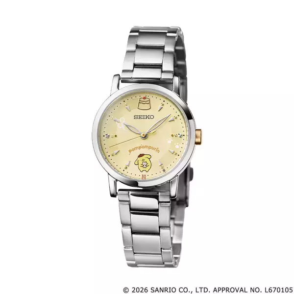 「「ポムポムプリン」30周年を記念した大人かわいい腕時計が登場！こちらを見守るポムポムプリンとお友だちの“マフィン”が、日常に癒やしのひと時を与えてくれる♪」の画像