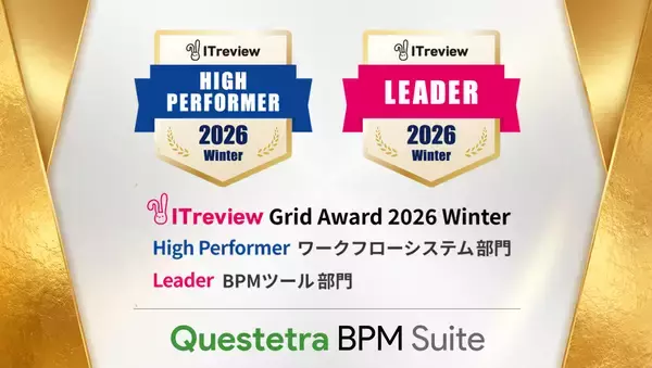 Questetra BPM Suite(クエステトラ)、「ITreview Grid Award 2026 Winter」にてワークフローシステム部門「High Performer」を受賞