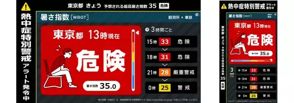 「猛暑シーズン到来！熱中症リスクをリアルタイムで可視化　暑さ指数(WBGT)コンテンツに「熱中症警戒アラート」表示機能を追加」の画像