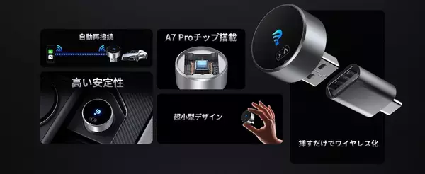 「コイン級の丸型デザインで車内すっきり。超小型ワイヤレスアダプター「GetPairr Mini 2.0」が期間限定2,499円、挿すだけでWireless CarPlay／Android Auto対応」の画像