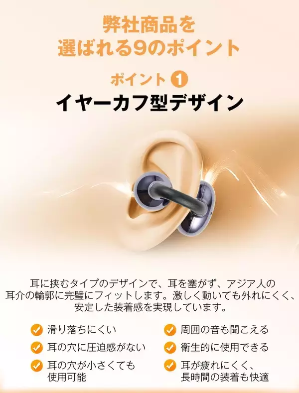 「「聞こえづらい」を、我慢しなくていい。まるでイヤホン感覚。新形態「イヤーカフ型集音器」新発売」の画像