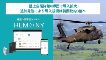 遠隔体調管理システム「REMONY」、陸上自衛隊第8師団で導入拡大。追加発注により導入規模は初回比約3倍へ